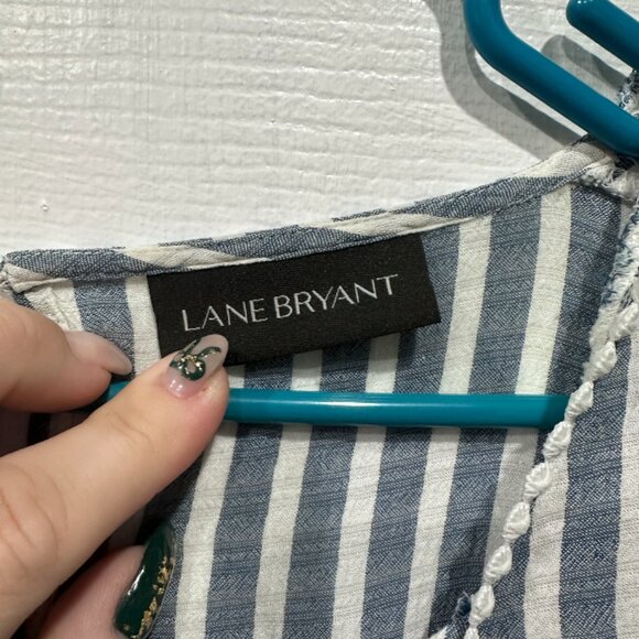 Lane Bryant Striped Babydoll Top w/ Pom Trim - Picture 3 of 3